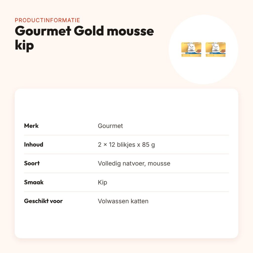 Gourmet Gold mousse kattenvoer kip 12 x 85 g – multipack 2 stuks – productinformatie
