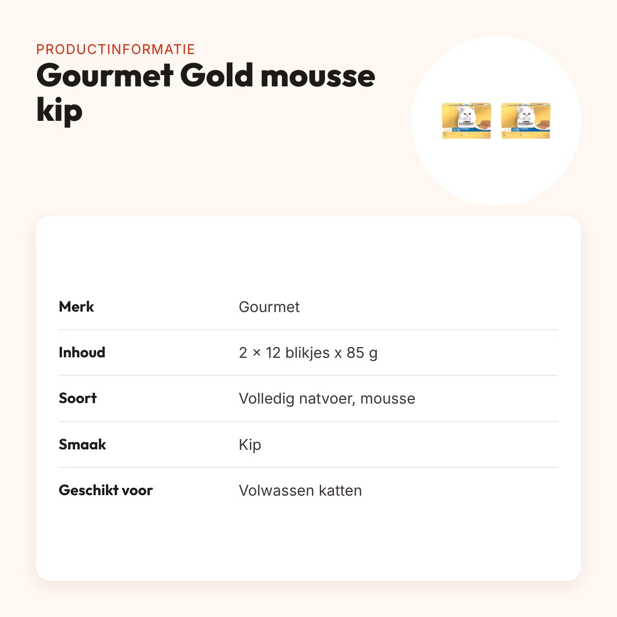 Gourmet Gold mousse kattenvoer kip 12 x 85 g – multipack 2 stuks – productinformatie
