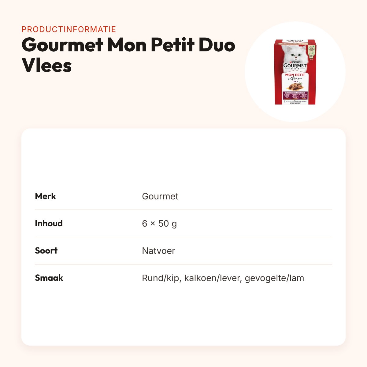 Gourmet Mon Petit Duo Vlees 6 x 50 g – natvoer voor katten – productinformatie