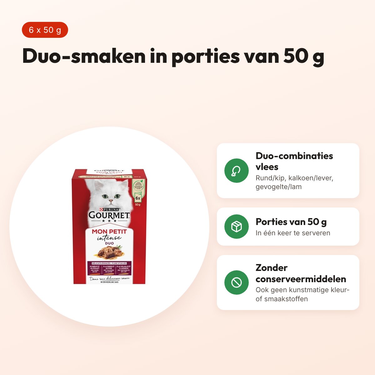 Gourmet Mon Petit Duo Vlees 6 x 50 g – natvoer voor katten – voordelen