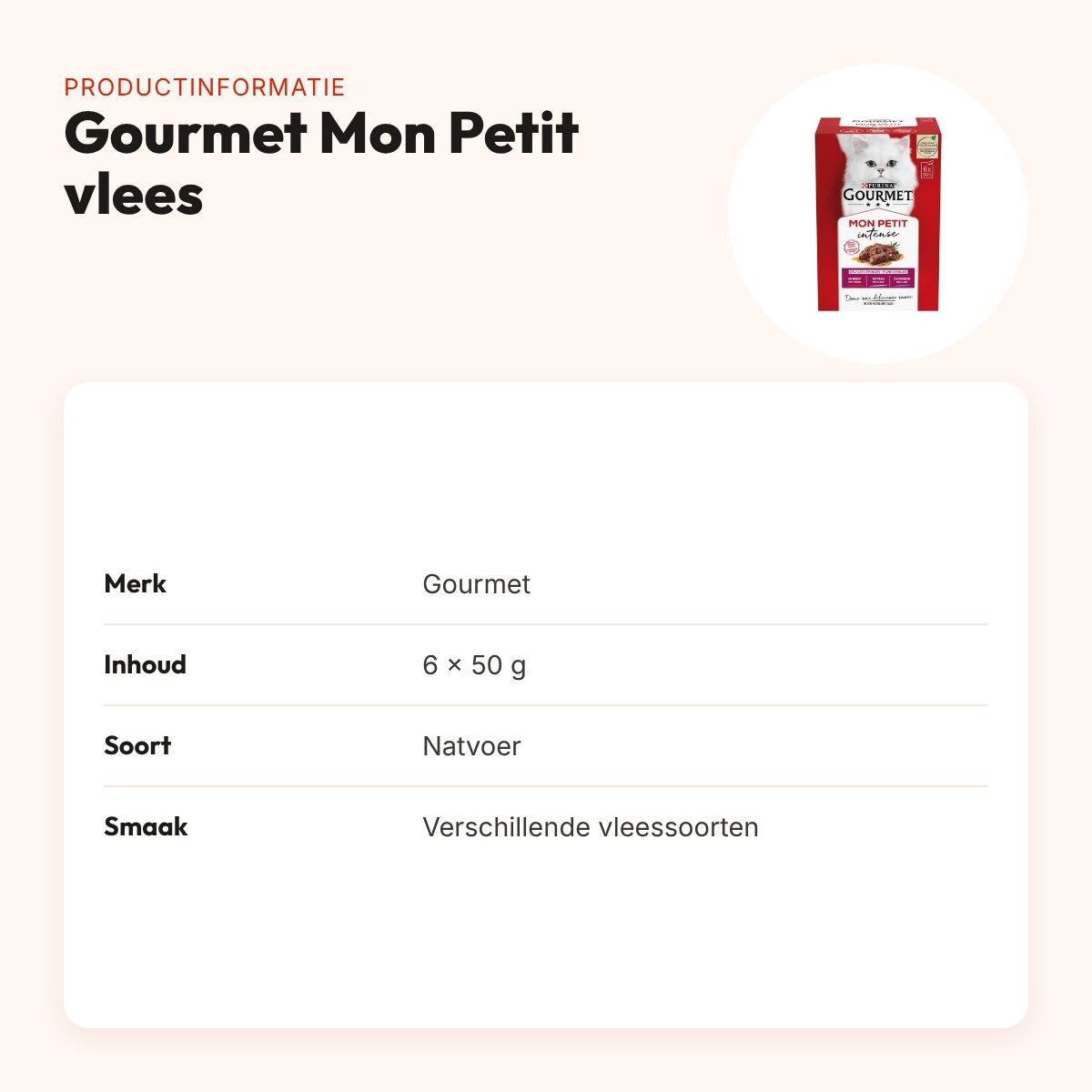 Gourmet Mon Petit vlees 6 x 50 g – natvoer voor katten – productinformatie