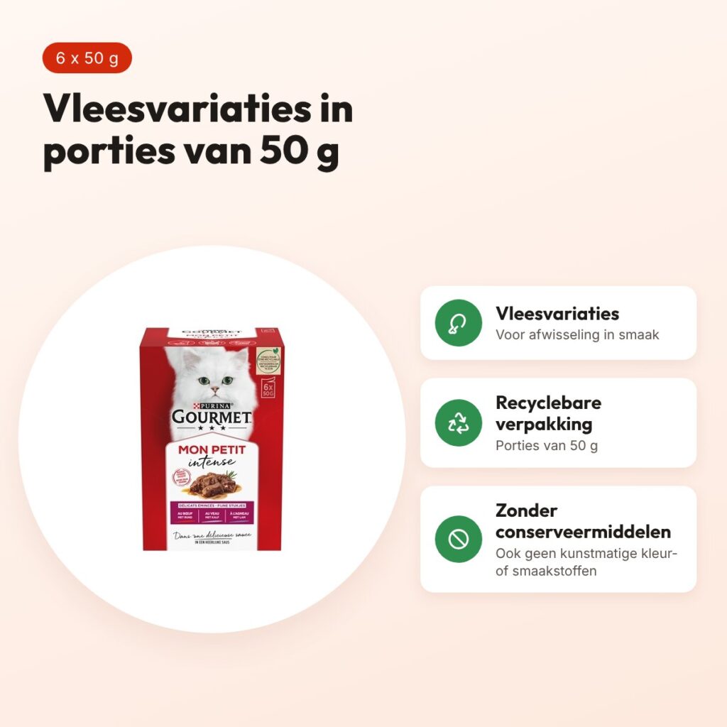 Gourmet Mon Petit vlees 6 x 50 g – natvoer voor katten – voordelen