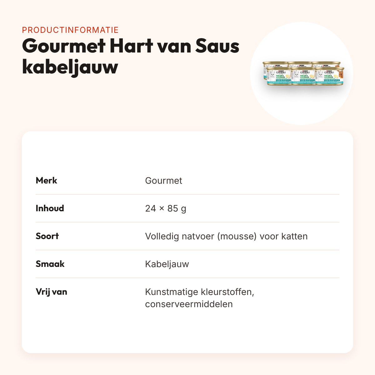 Gourmet Nature's Creations Hart van Saus kabeljauw 24 x 85 g – productinformatie