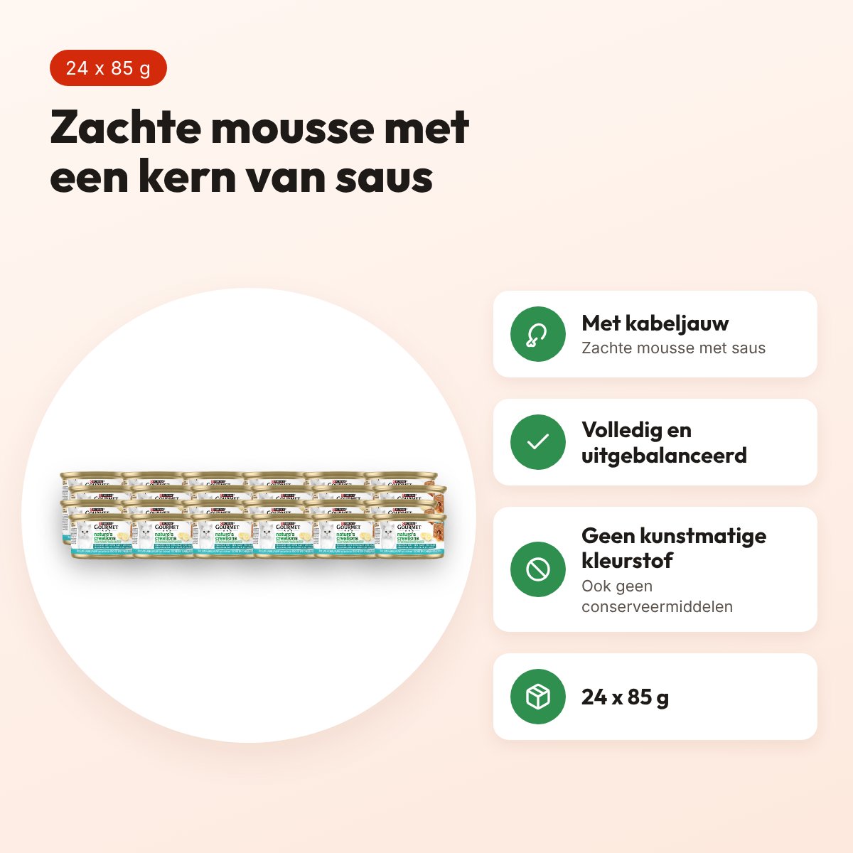 Gourmet Nature's Creations Hart van Saus kabeljauw 24 x 85 g – voordelen