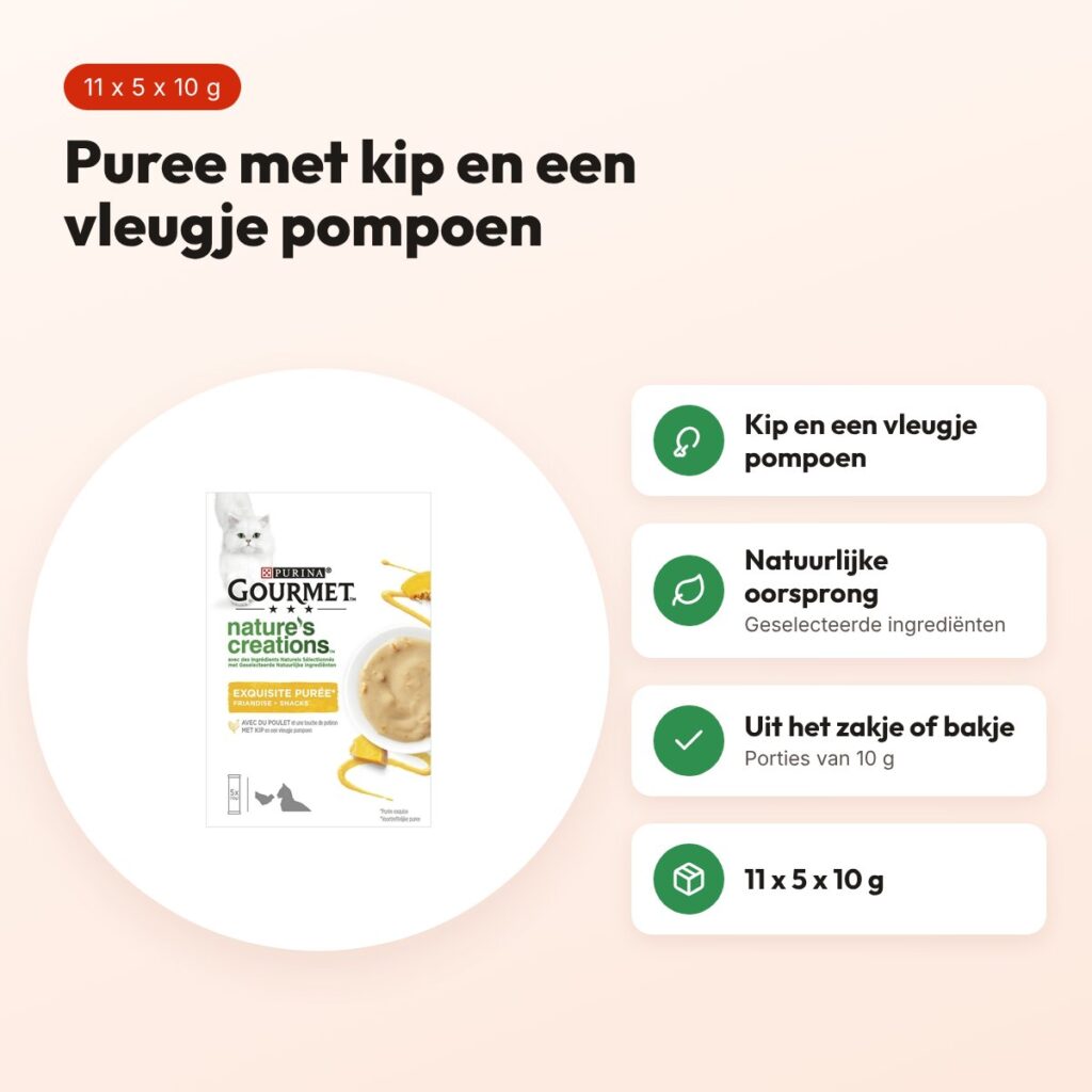 Gourmet Nature's Creations kattensnack puree kip 11 x 5 x 10 g – voordelen