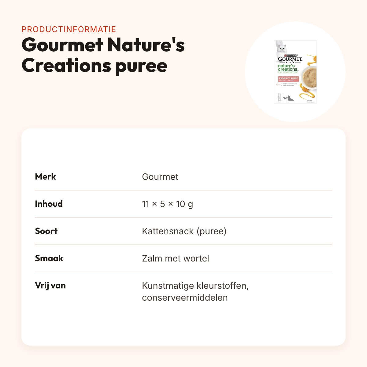 Gourmet Nature's Creations kattensnack puree zalm 11 x 5 x 10 g – productinformatie