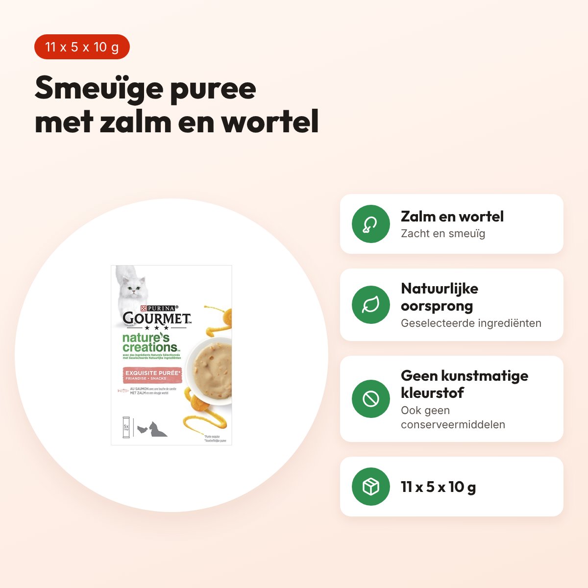 Gourmet Nature's Creations kattensnack puree zalm 11 x 5 x 10 g – voordelen