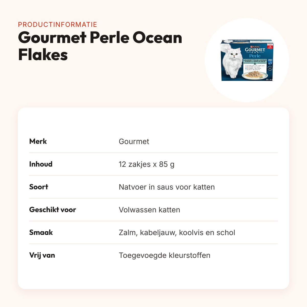 Gourmet Perle kattenvoer Ocean Flakes in saus vismix 12 x 85 g – productinformatie