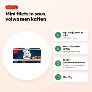 Gourmet Perle mini filets in saus 60 x 85 g – kip, konijn, rund, zalm – voordelen