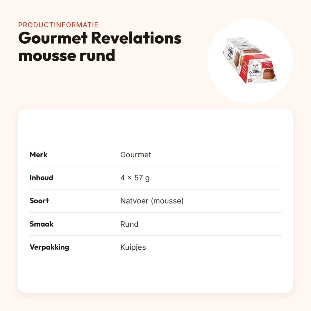 Gourmet Revelations kattenvoer mousse met rund 4 x 57 g – kuipjes – productinformatie