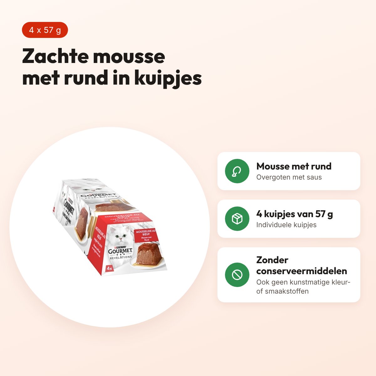 Gourmet Revelations kattenvoer mousse met rund 4 x 57 g – kuipjes – voordelen