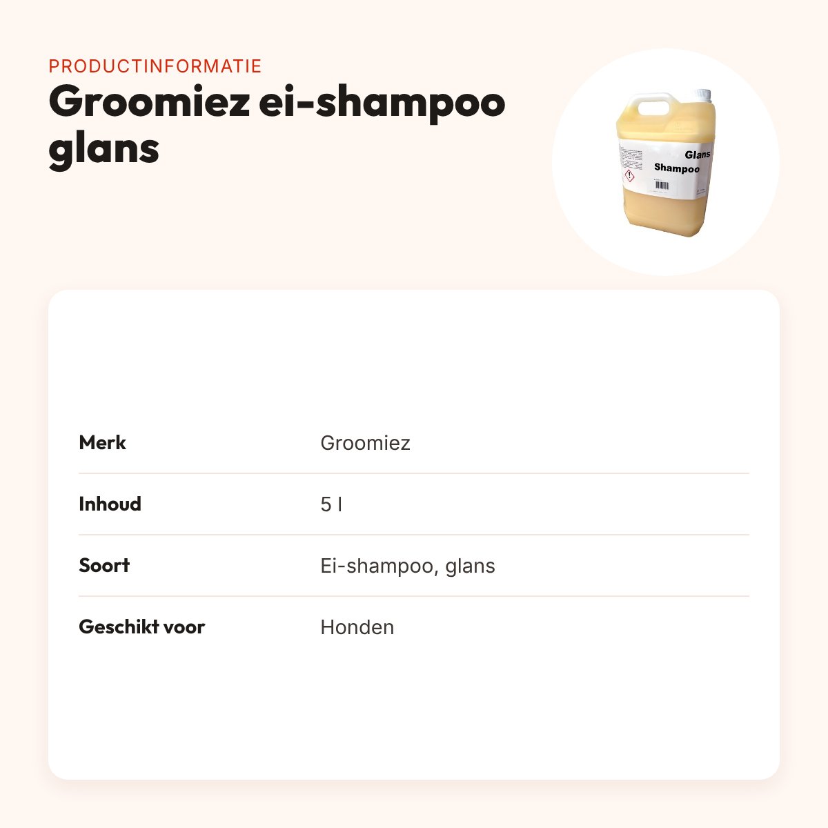 Groomiez ei-shampoo glans hond 5 l – productinformatie