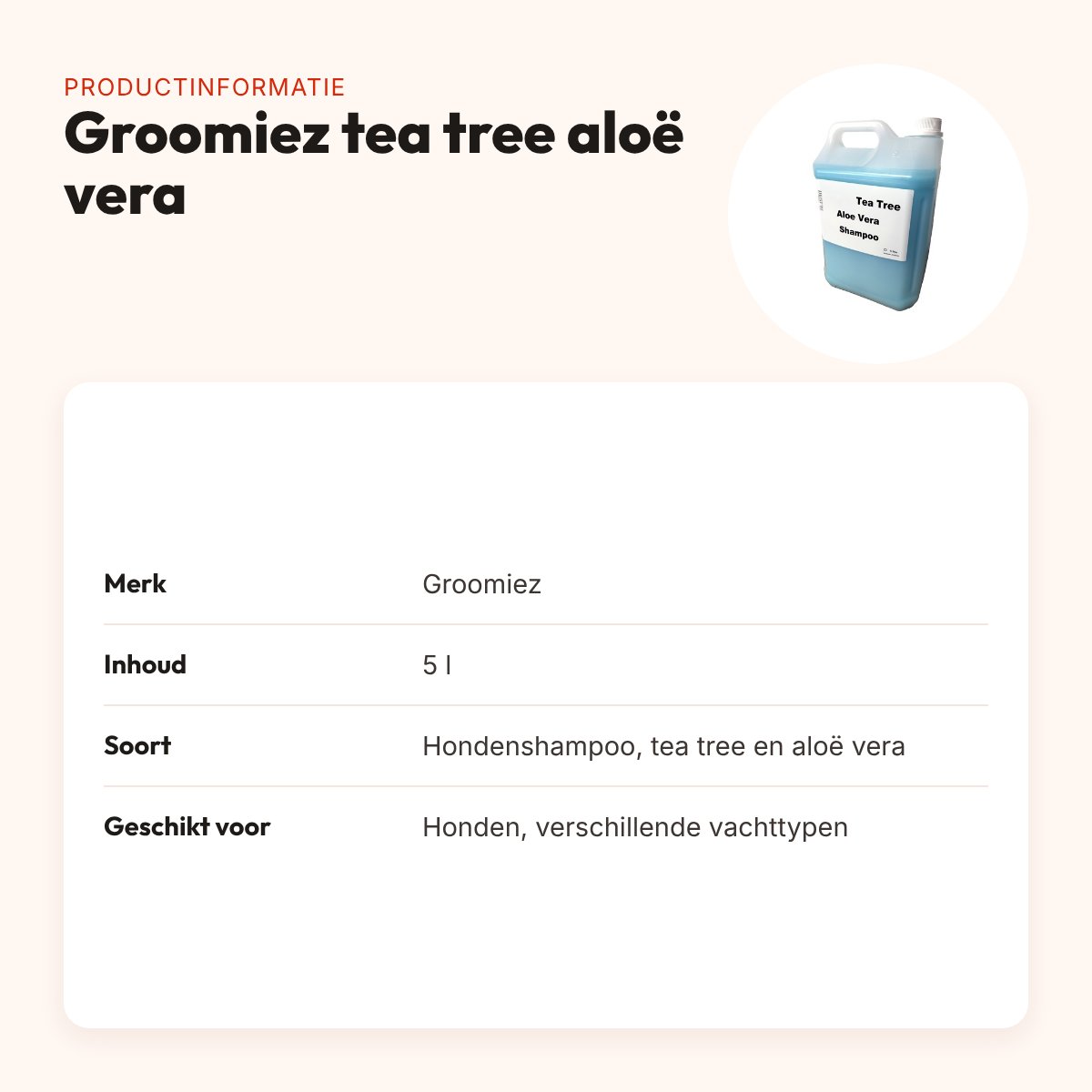 Groomiez tea tree aloë vera hondenshampoo 5 l – grootverpakking – productinformatie
