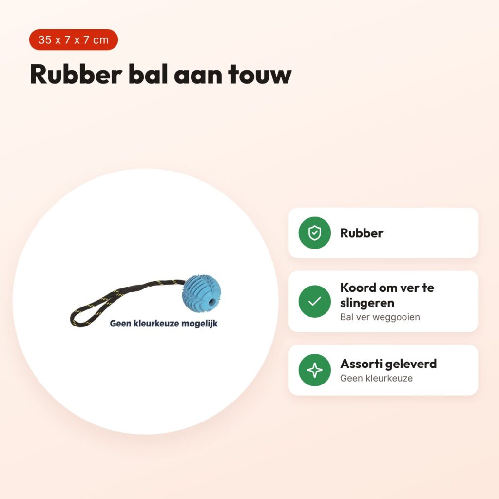 Happy Pet Atomic bal aan touw 35 x 7 x 7 cm – rubber, assorti – voordelen