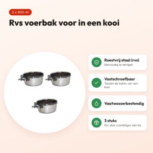 Happy Pet Bolt On rvs voerbak vastschroefbaar 900 ml – multipack 3 stuks – voordelen