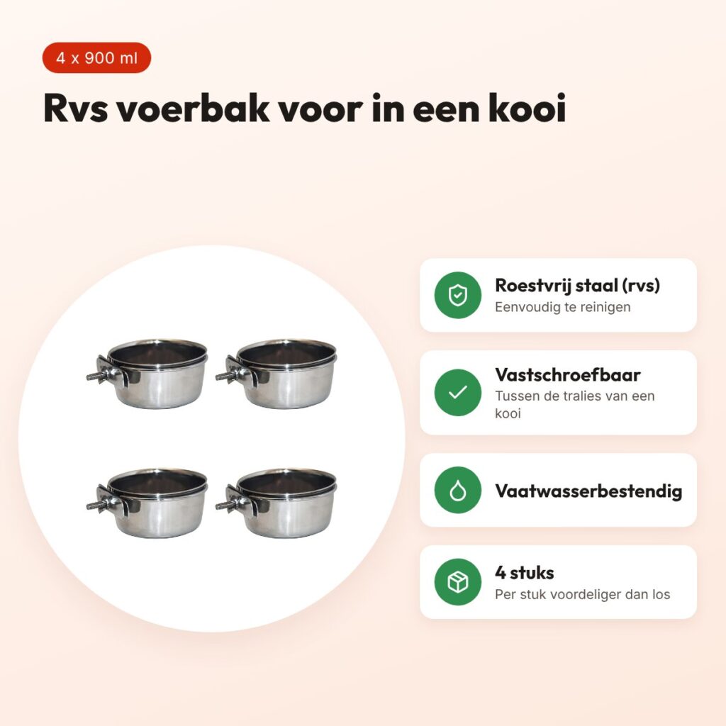 Happy Pet Bolt On rvs voerbak vastschroefbaar 900 ml – multipack 4 stuks – voordelen