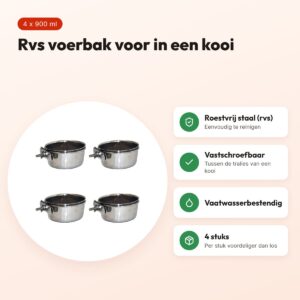 Happy Pet Bolt On rvs voerbak vastschroefbaar 900 ml – multipack 4 stuks – voordelen