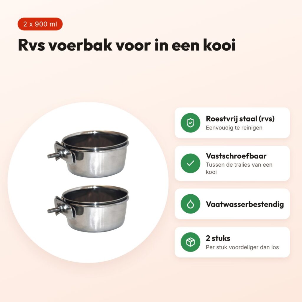Happy Pet Bolt On voerbak rvs vastschroefbaar 900 ml – multipack 2 stuks – voordelen