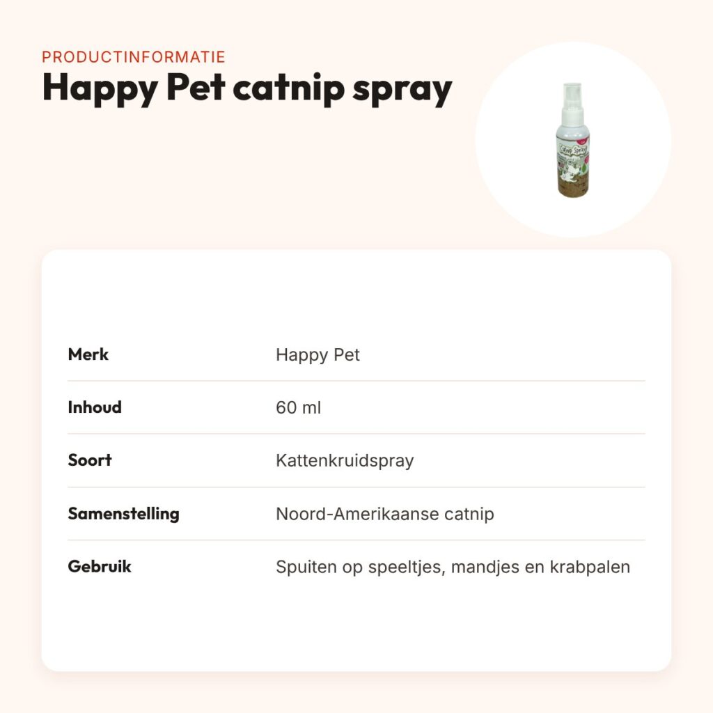 Happy Pet catnip spray 60 ml – Noord-Amerikaans kattenkruid – productinformatie