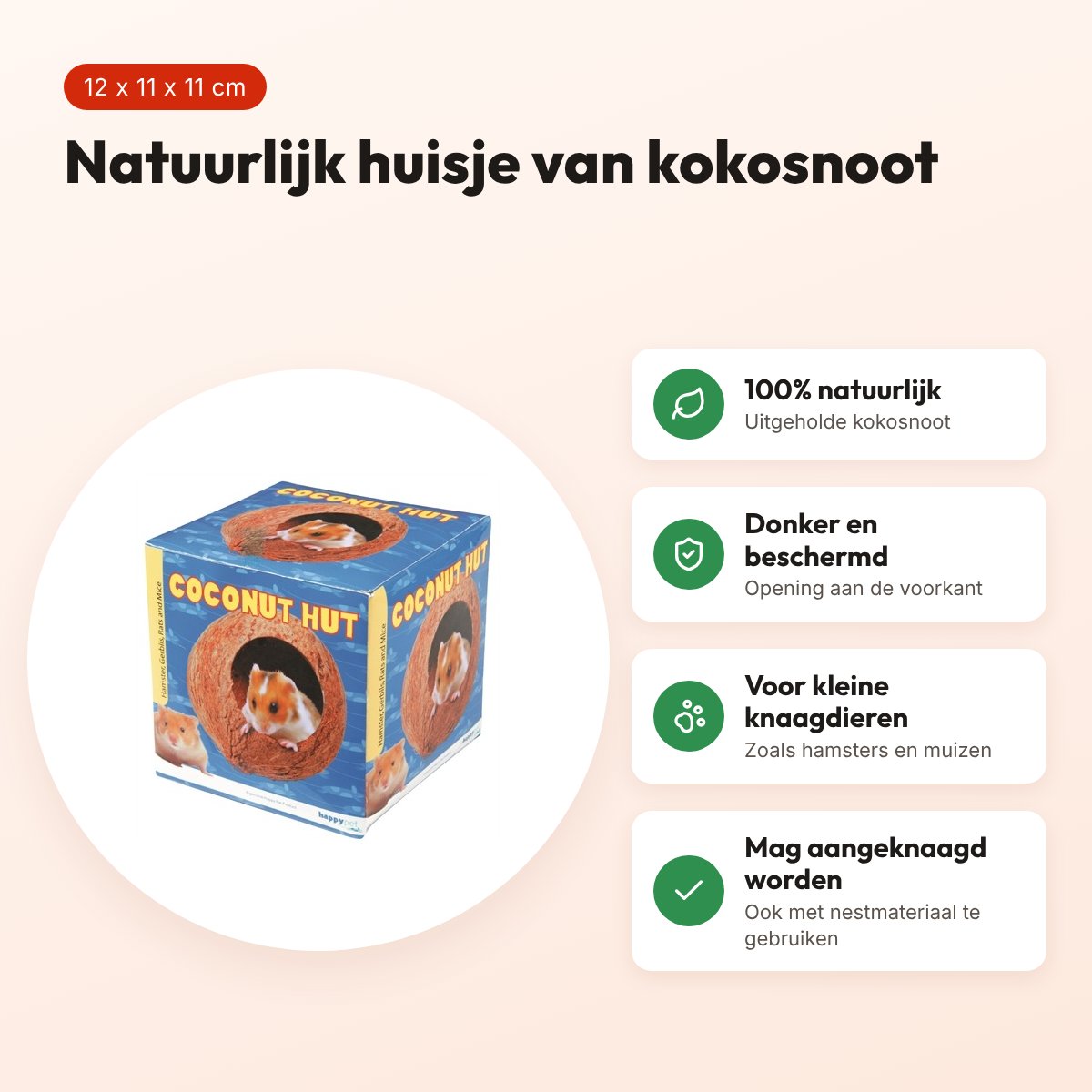 Happy Pet Coconut Hut 12 x 11 x 11 cm – kokosnoothuisje – voordelen