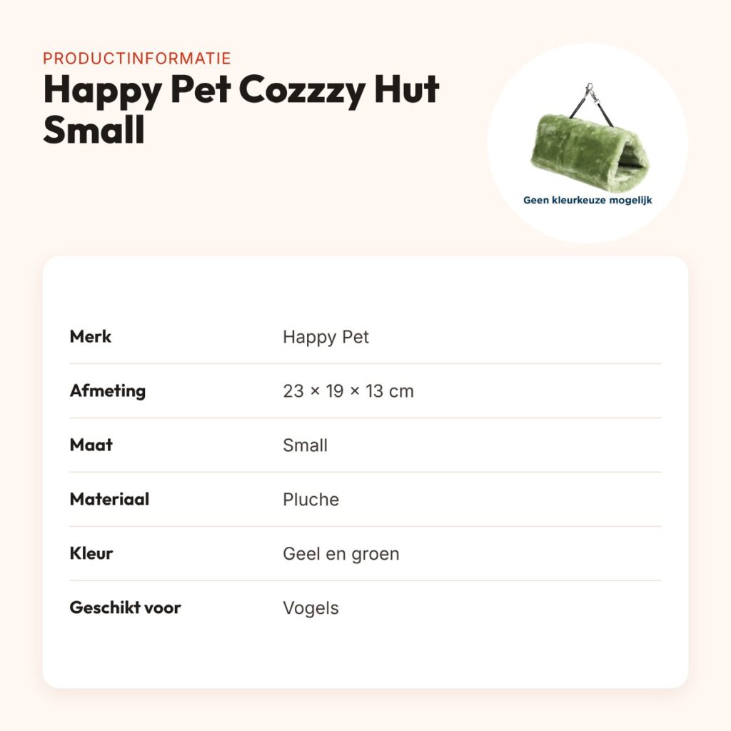 Happy Pet Cozzzy Hut Small 23 x 19 x 13 cm – pluche vogelhutje – productinformatie