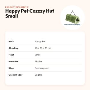 Happy Pet Cozzzy Hut Small 23 x 19 x 13 cm – pluche vogelhutje – productinformatie