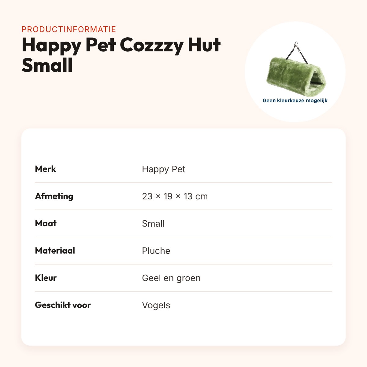 Happy Pet Cozzzy Hut Small 23 x 19 x 13 cm – pluche vogelhutje – productinformatie