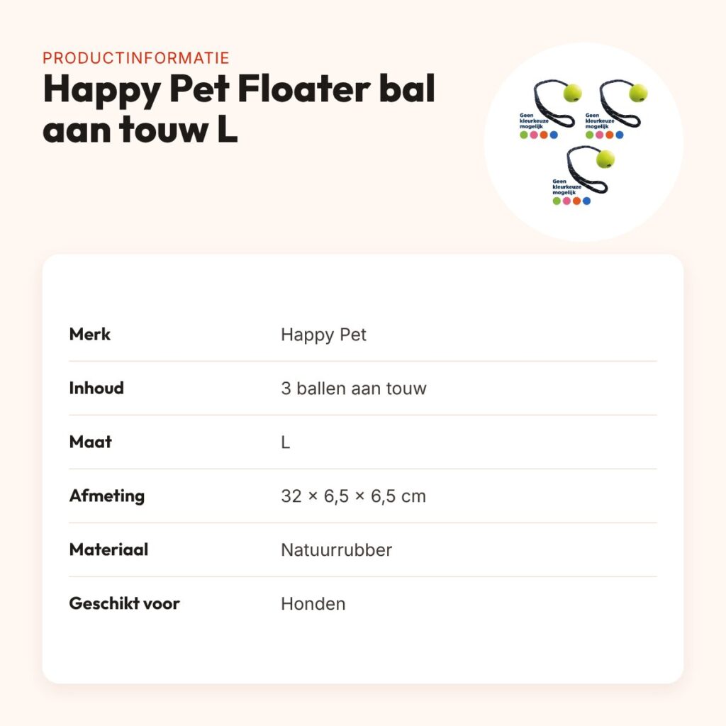 Happy Pet Floater rubber bal aan touw L 32 cm – multipack 3 stuks – productinformatie