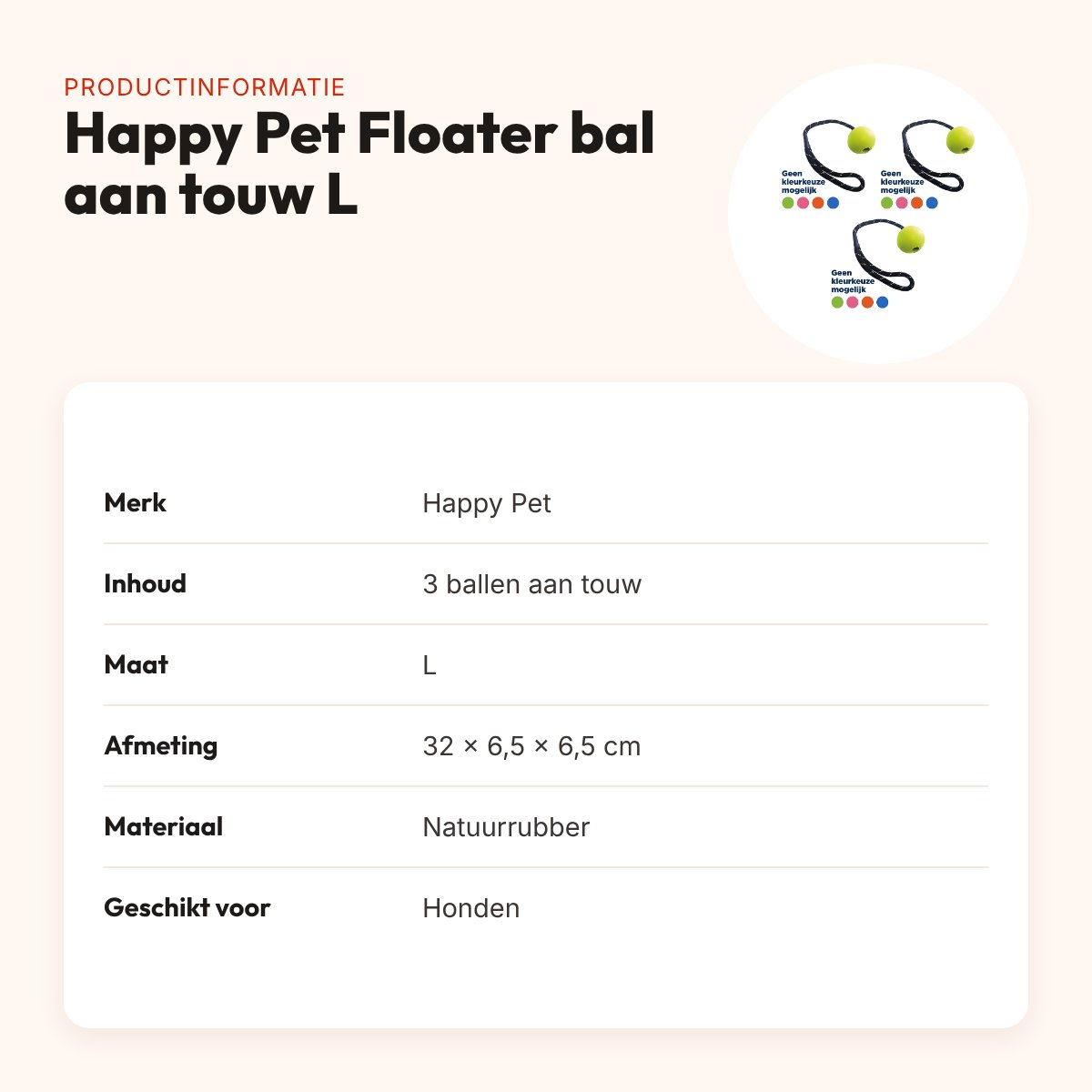 Happy Pet Floater rubber bal aan touw L 32 cm – multipack 3 stuks – productinformatie