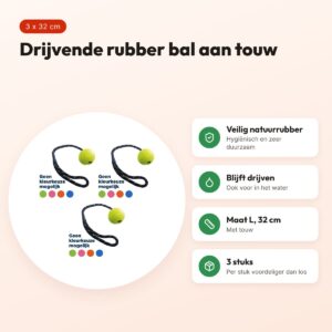 Happy Pet Floater rubber bal aan touw L 32 cm – multipack 3 stuks – voordelen
