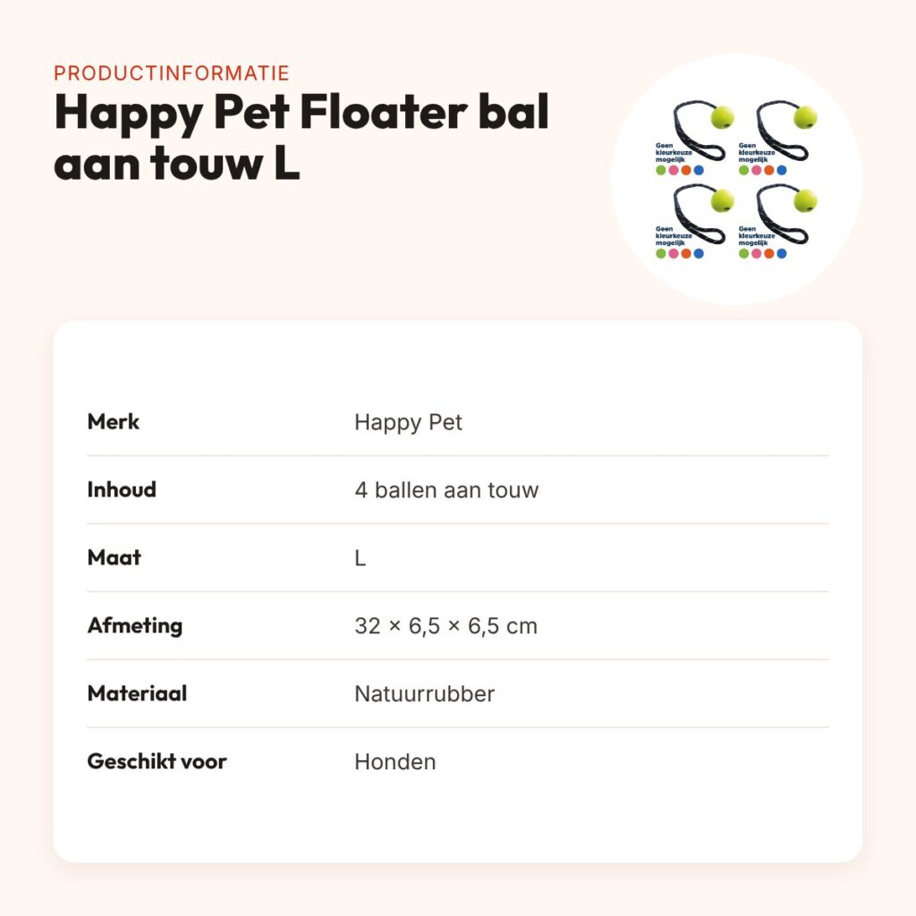 Happy Pet Floater rubber bal aan touw L 32 cm – multipack 4 stuks – productinformatie