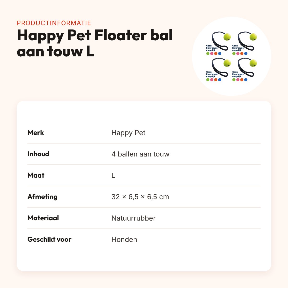 Happy Pet Floater rubber bal aan touw L 32 cm – multipack 4 stuks – productinformatie
