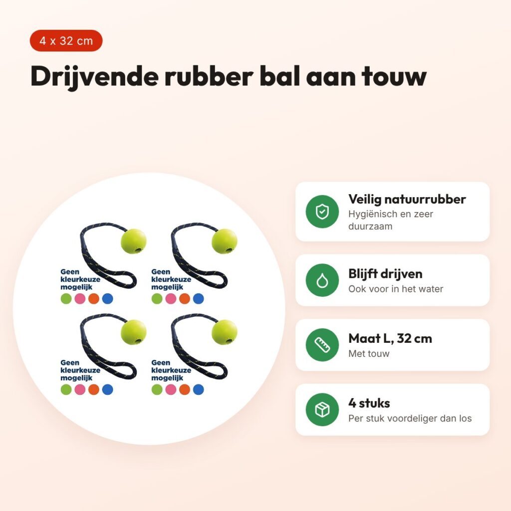 Happy Pet Floater rubber bal aan touw L 32 cm – multipack 4 stuks – voordelen