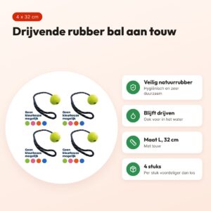 Happy Pet Floater rubber bal aan touw L 32 cm – multipack 4 stuks – voordelen