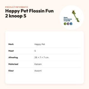 Happy Pet Flossin Fun 2 knoop flostouw S 28 cm – assorti kleuren – productinformatie