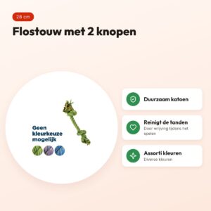 Happy Pet Flossin Fun 2 knoop flostouw S 28 cm – assorti kleuren – voordelen