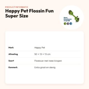 Happy Pet Flossin Fun 2 knoop flostouw Super Size 50 cm – productinformatie