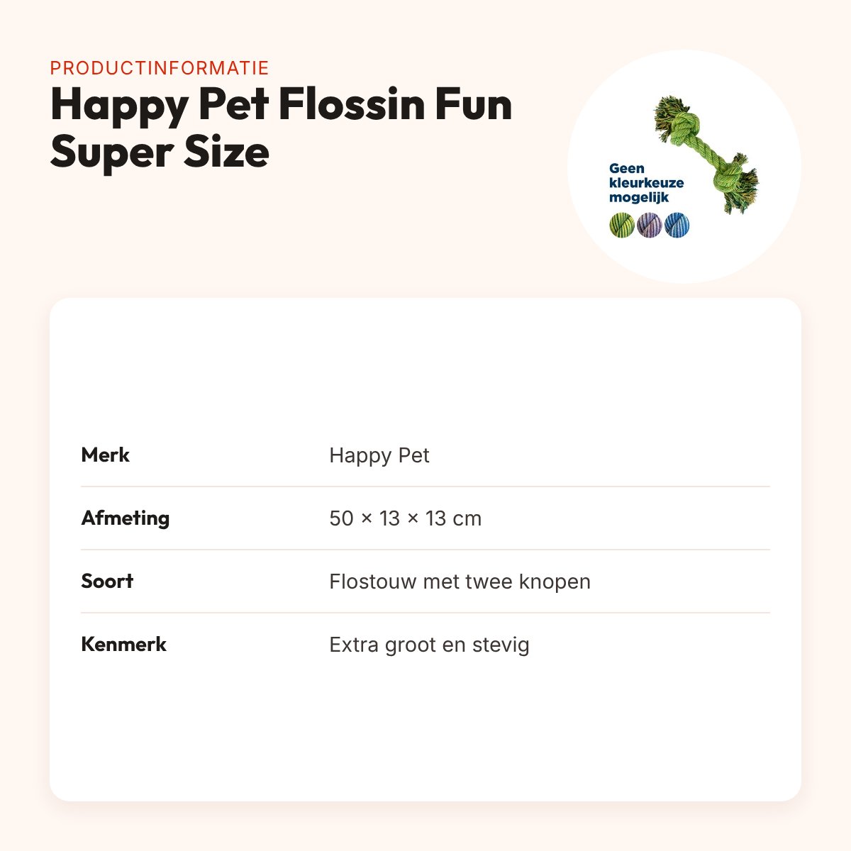 Happy Pet Flossin Fun 2 knoop flostouw Super Size 50 cm – productinformatie