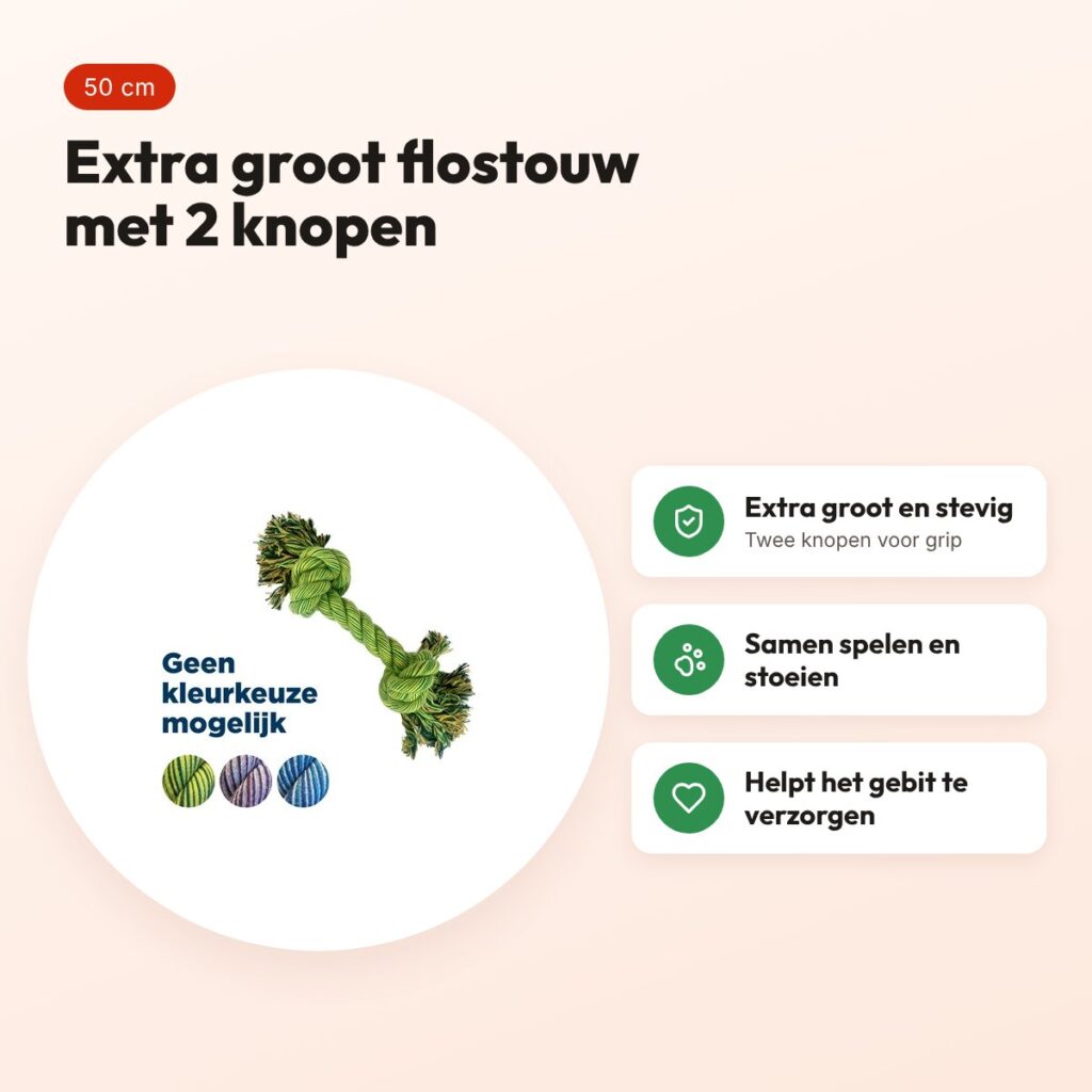 Happy Pet Flossin Fun 2 knoop flostouw Super Size 50 cm – voordelen
