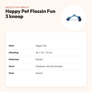 Happy Pet Flossin Fun 3 knoop flostouw 35 cm – assorti – productinformatie