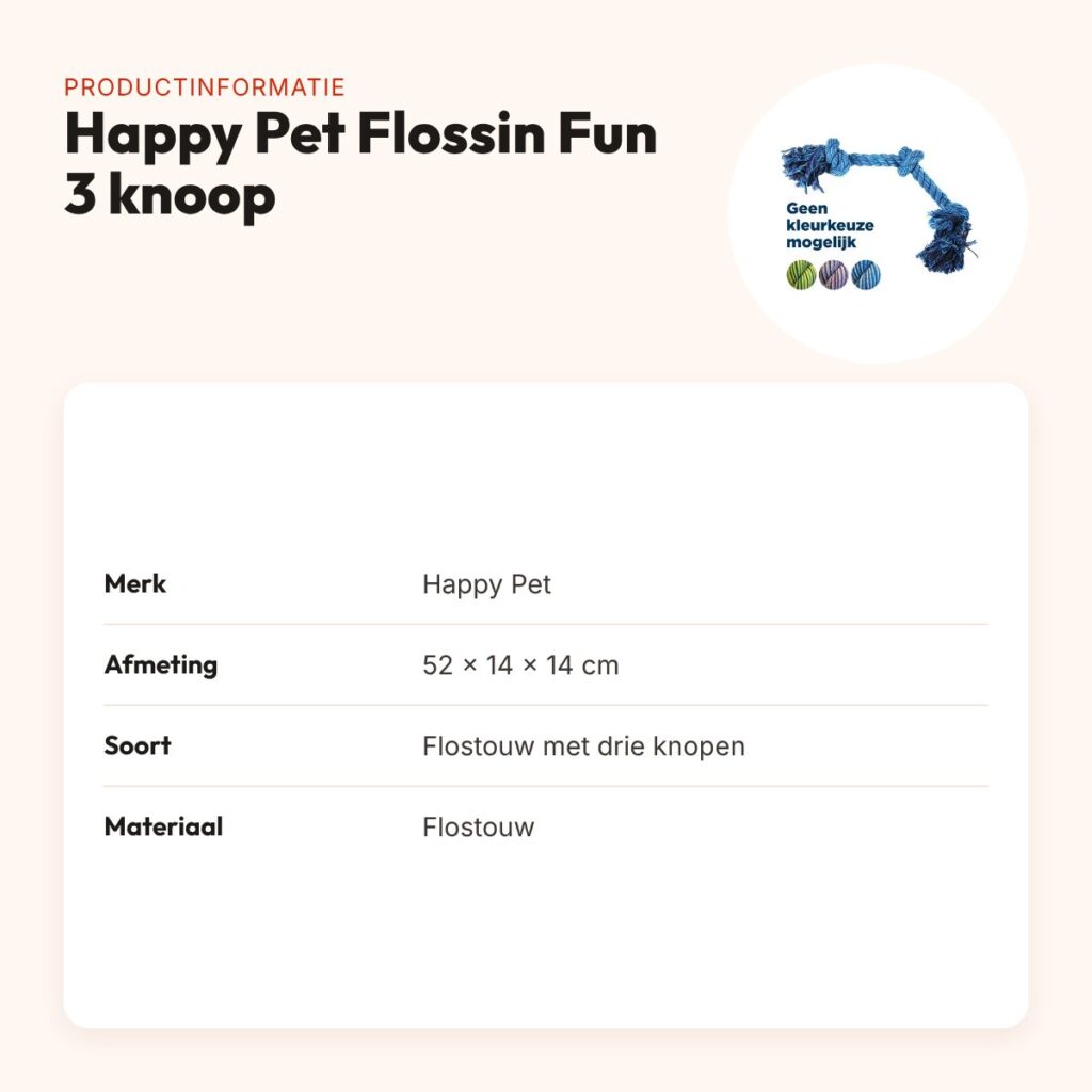 Happy Pet Flossin Fun 3 knoop flostouw 52 cm – hondenspeelgoed – productinformatie