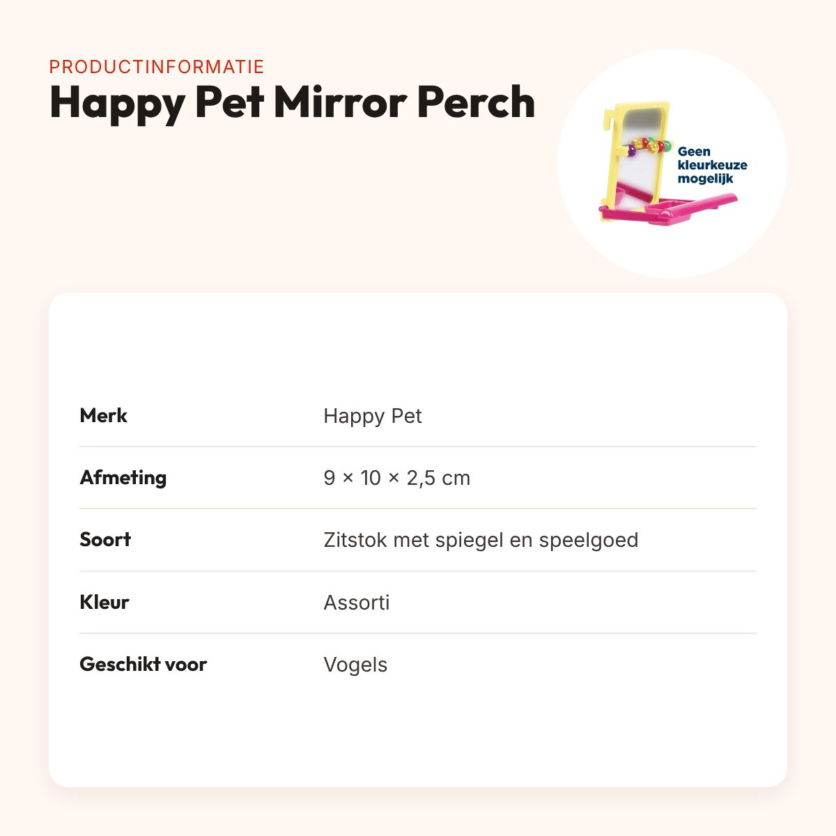 Happy Pet Fun At The Fair Mirror Perch zitstok met spiegel 9 x 10 x 2,5 cm – productinformatie