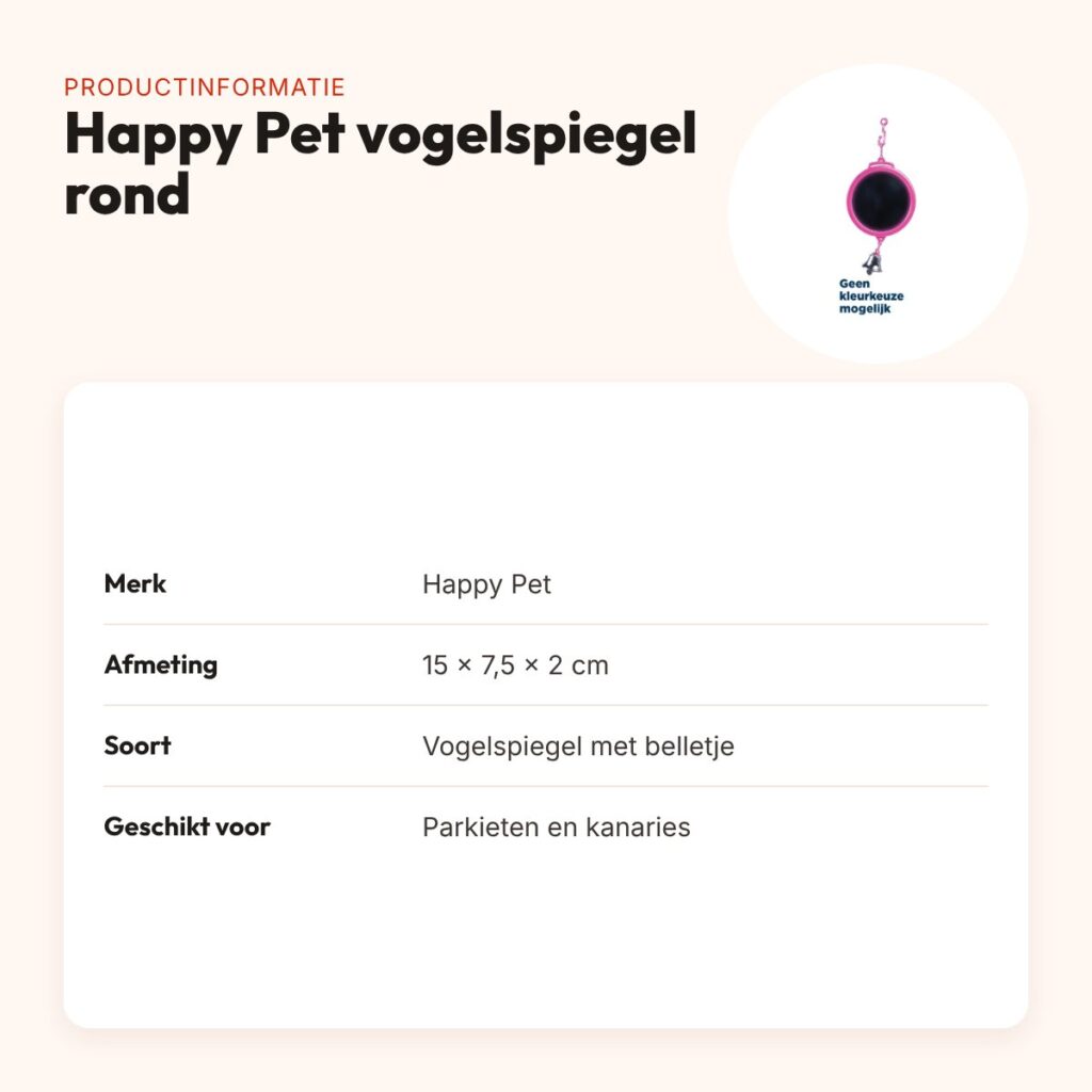 Happy Pet Fun At The Fair vogelspiegel rond 15 x 7,5 cm – met belletje – productinformatie