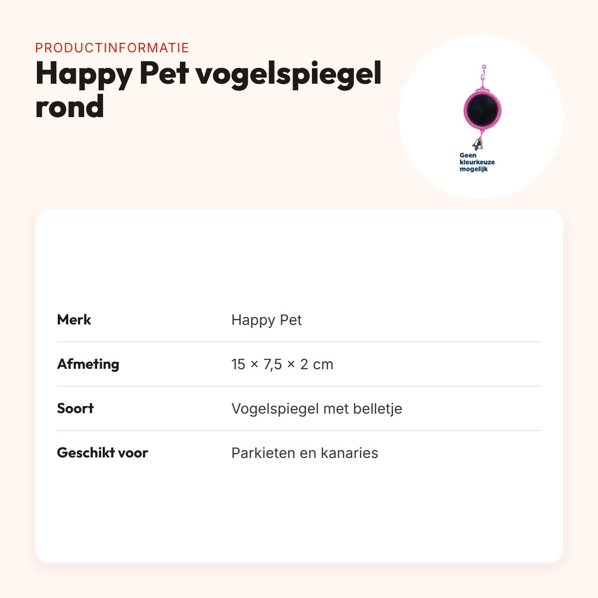 Happy Pet Fun At The Fair vogelspiegel rond 15 x 7,5 cm – met belletje – productinformatie