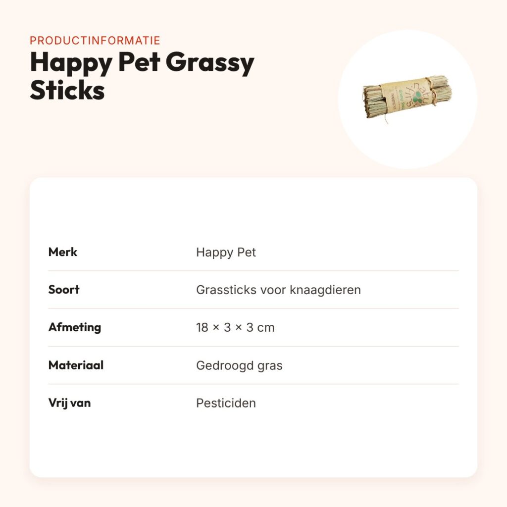 Happy Pet Grassy Sticks 18 x 3 x 3 cm – gedroogd gras voor knaagdieren – productinformatie