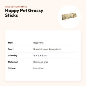 Happy Pet Grassy Sticks 18 x 3 x 3 cm – gedroogd gras voor knaagdieren – productinformatie