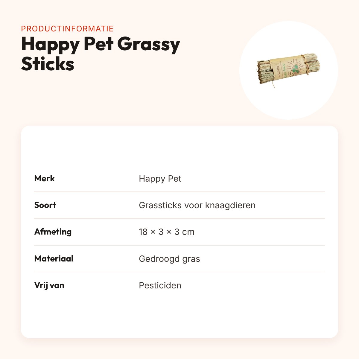 Happy Pet Grassy Sticks 18 x 3 x 3 cm – gedroogd gras voor knaagdieren – productinformatie