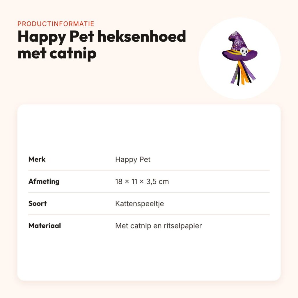 Happy Pet Halloween kattenspeeltje heksenhoed met catnip 18 x 11 x 3,5 cm – productinformatie