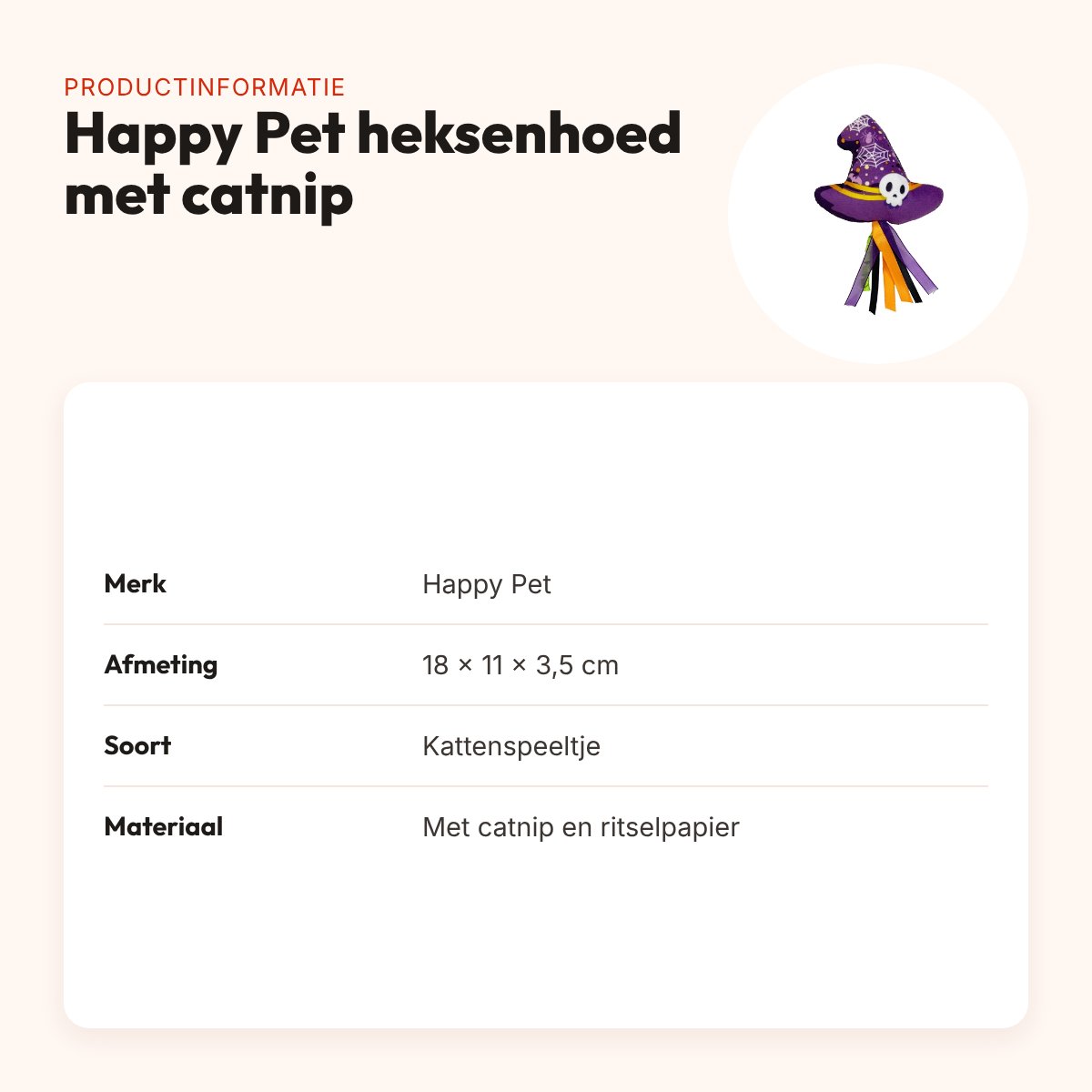 Happy Pet Halloween kattenspeeltje heksenhoed met catnip 18 x 11 x 3,5 cm – productinformatie