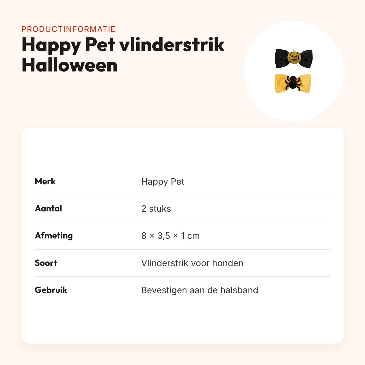Happy Pet Halloween vlinderstrik spin en pompoen 8 x 3,5 x 1 cm – 2 stuks – productinformatie